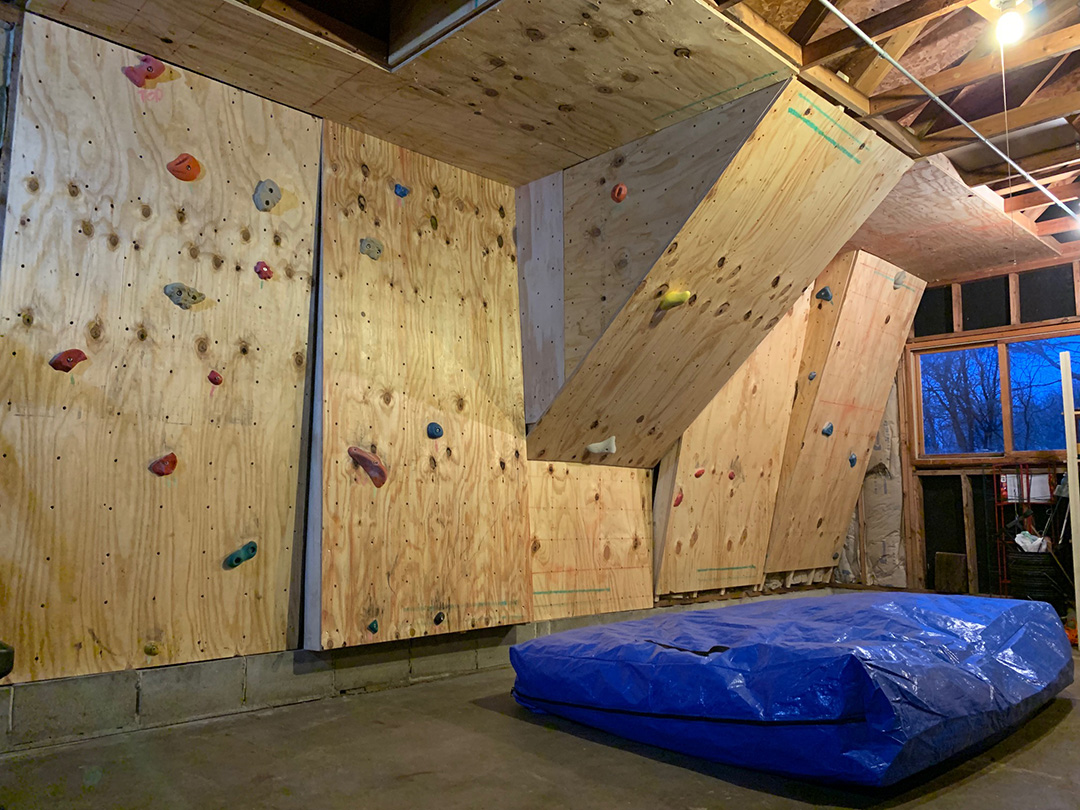 Unpainted Home Garage Climbing Wall