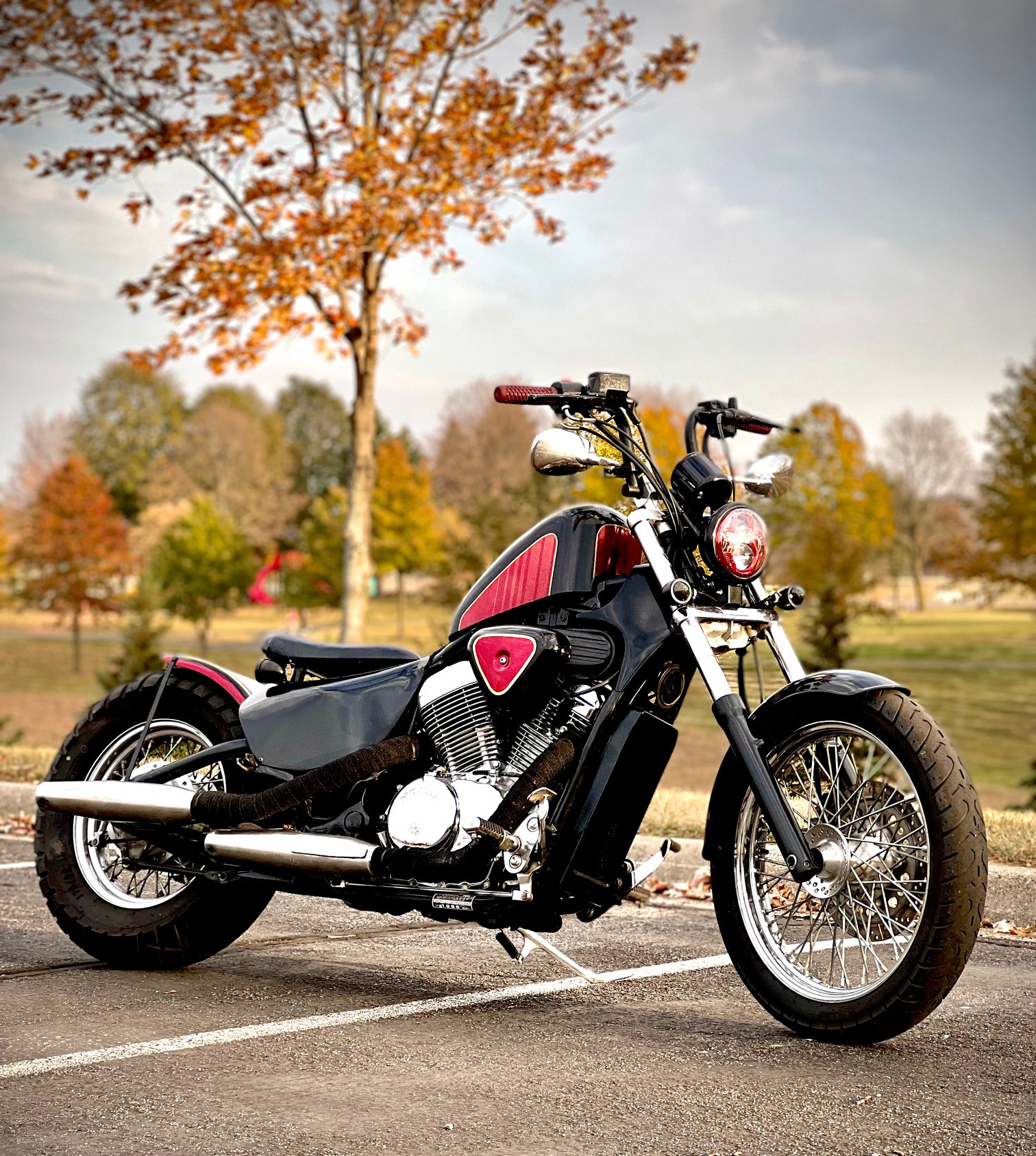 1996 Honda Shadow VLX600 Deluxe Bobber during Autumn.